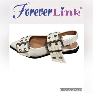 Forever Link White Buckle Flats